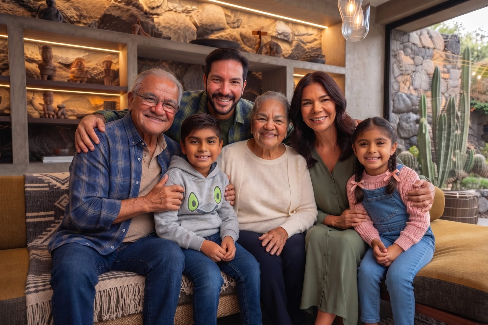 Familia reunida reflejando la misión y visión de tranquilidad financiera y protección a largo plazo.